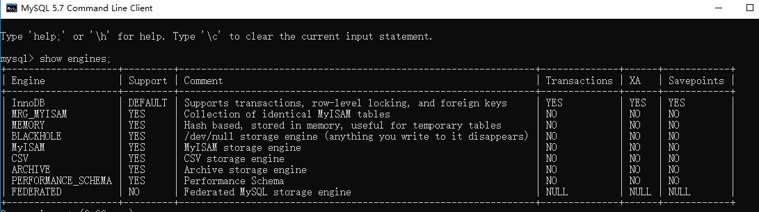 查看MySQL提供的所有存储引擎